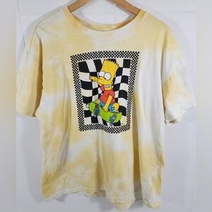Vtg The Simpsons Top Womens 2XL Yellow Bart Skateboard Checkerboard Tie Dye